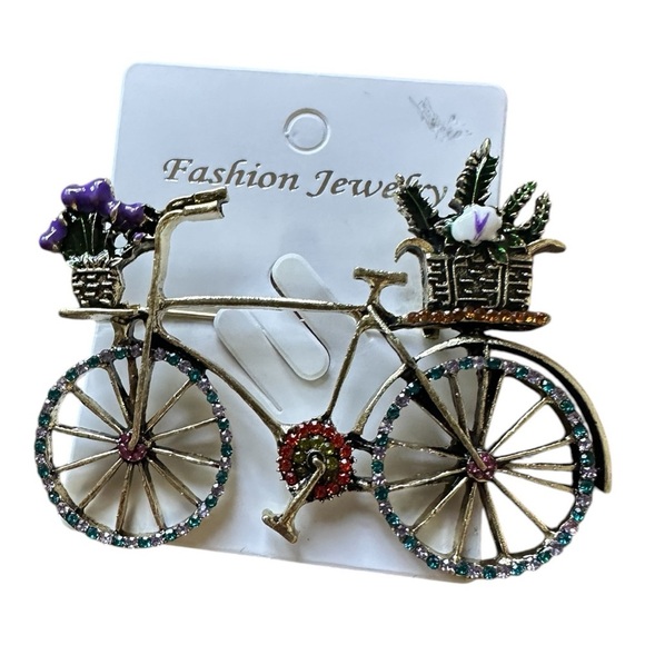 Vintage Bicycle Brooch Pin Inlaid with Shiny Rhinestones for Women Ladies Daily - Picture 4 of 4